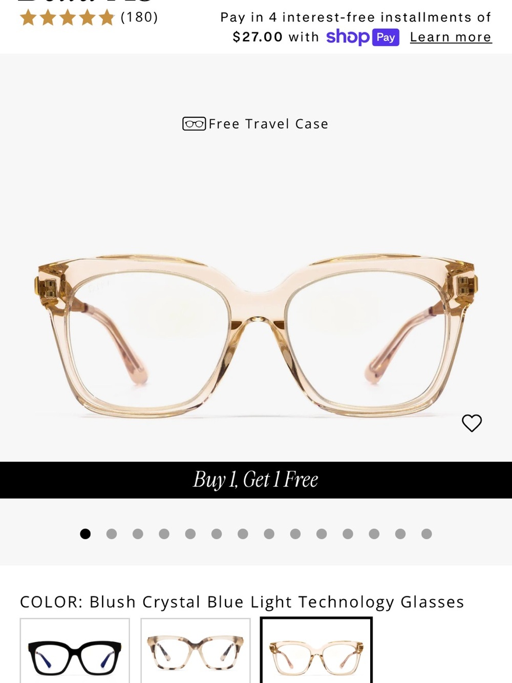 DIFF Bella XS Blush Crystal Blue Light Technology Glasses